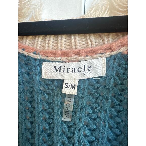 Miracle Multicolor Block Stripe Chunky Knit Fray Boho Sweater - Picture 2 of 7